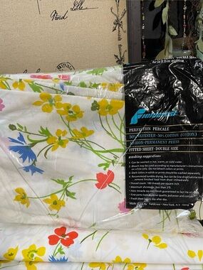 Fieldcrest Perfection Percale spring floral sheet fitted full double new vintage